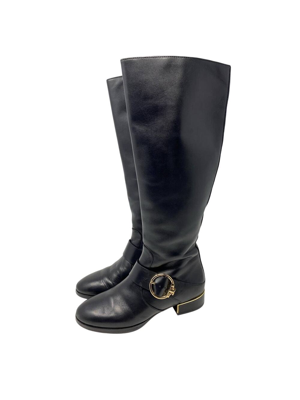 Tory Burch Sofia Riding Boot 6.5, Tall Black Leather Gold Buckle